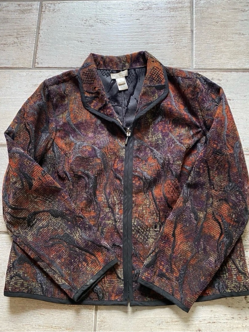 Christopher & Banks Multicolor Textured Zip Jacket Size XL